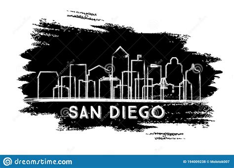 San Diego California City Skyline Silhouette Hand Drawn Sketch Stock