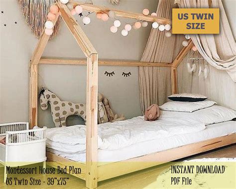 Need to organize the newly build kids bedrooms? Toddler House Bed Frame, US Twin Size Montessori Bed Plan ...