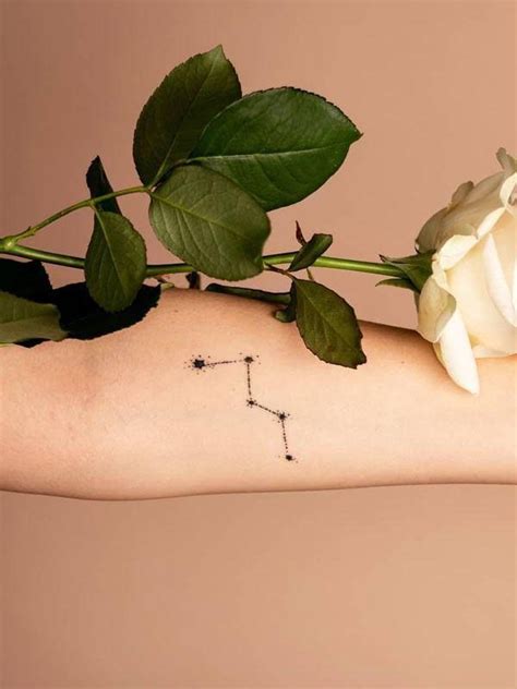 A Rose And The Zodiac Sign On A Womans Arm