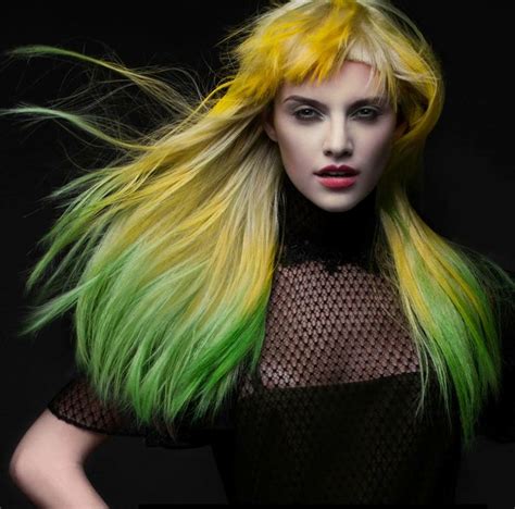 Yellow And Green Dip Dye Vivid Hair Color Yellow Hair Color Hair Inspiration