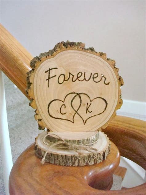 Wedding Cake Topper Rustic Wood Personalized Forever Intertwined Hearts