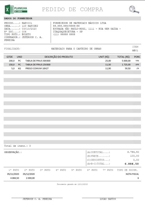 COMO FAZER UM PEDIDO DE COMPRA Planilha De Obra