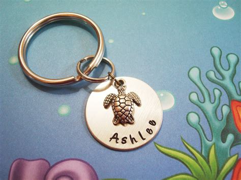 Personalized SEA TURTLE Keychain Hand By AlwaysPrettyThings