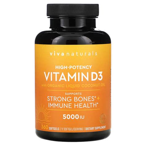 Viva Naturals Vitamin D3 With Organic Liquid Coconut Oil High Potency