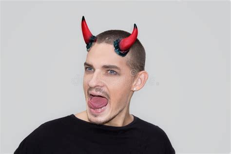 Handsome Young Man Halloween Horns Stock Photos Free And Royalty Free
