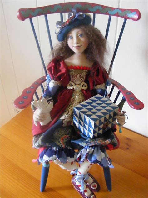 Cloth Doll Face Sculpted With Paperclay And Covered With Fabric Hand Painted Box And Chair