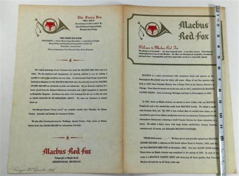 1968 Menu MACHUS RED FOX Restaurant Birmingham Michigan Jimmy Hoffa | eBay