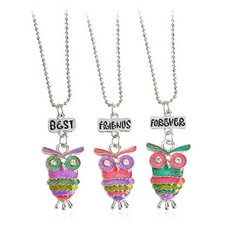 3pcs Kids Girls Cute Animal Owl Pendant Best Friends Forever Necklace