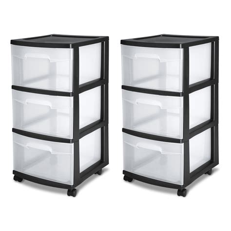 3 Drawer Organizer Cart Black Plastic Craft Storage Container Rolling