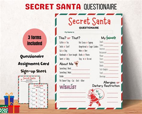 Secret Santa Questionnaire Secret Santa Gift Exchange Etsy New Zealand