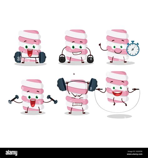 A Healthy Marshmallow Twist Cartoon Style Trying Some Tools On Fitness