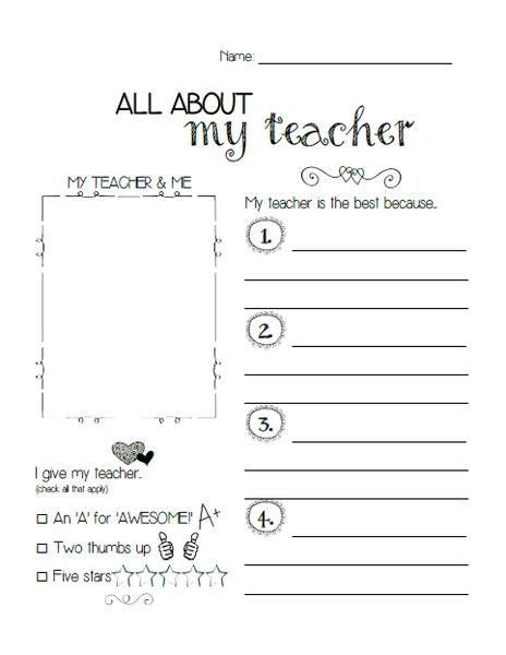 "All About My Teacher" Printable | Teacher printable, Teacher