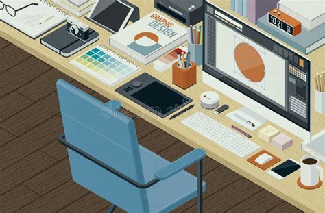 Professional Graphic Designer Workspace Stock Illustration