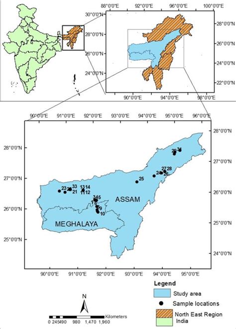 Map Of Assam And Meghalaya Showing Study Area And
