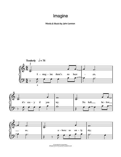 Partition Piano Imagine De John Lennon Piano Facile