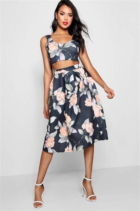 Crop Top And Full Midi Skirt Two Piece Set Boohoo Full Midi Skirt