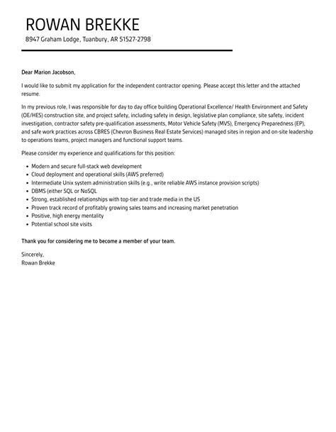 Independent Contractor Cover Letter Velvet Jobs
