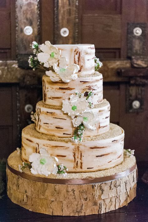 Rustic Hand Painted Birch Bark Wedding Cake Wedding Cake Rustic