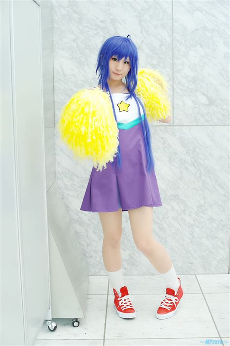 ahoge blue hair cheerleader uniform cosplay dress izumi konata lucky