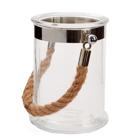 Glass Hurricane Lantern With Rope Handle Candles And Accessories