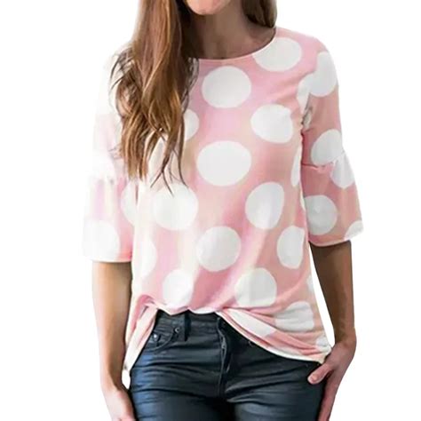 T Shirt Women Polka Dot Bell Sleeve Flare Sleeve T Shirt Tops Long Sleeve Tshirt Women T Shirt