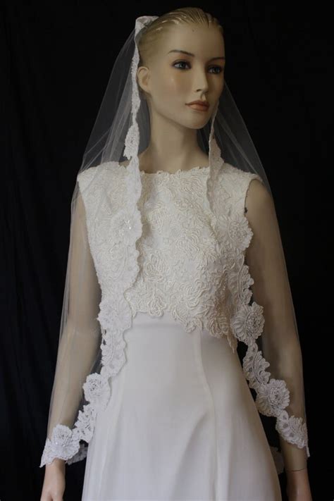 Bridal Wedding Veil Beaded Alencon French Lace By Samsbridals