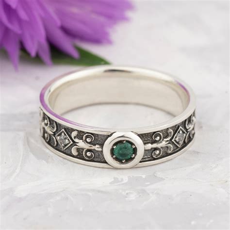 Genuine Emerald Ring Unique Wedding Band Women Silver Celtic Etsy