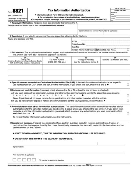 8821 Form Printable Fillable Printable Forms Free Online
