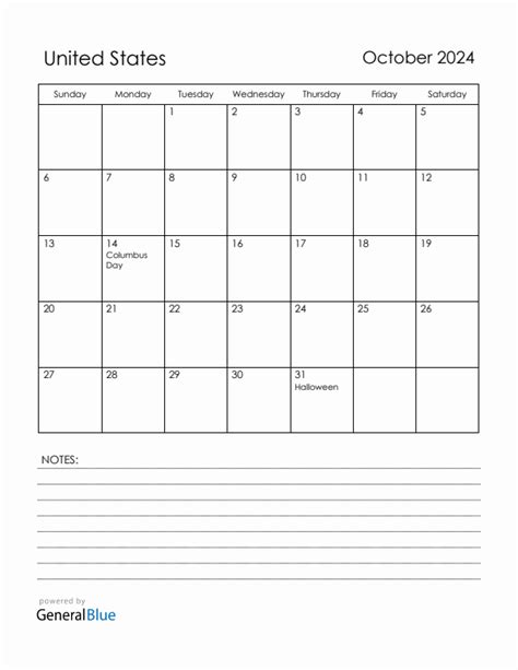 October 2024 Monthly Calendar With United States Holidays