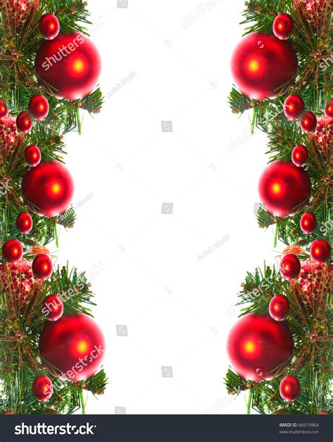 Border Of Red Christmas Garland With Baubles And Ribbons