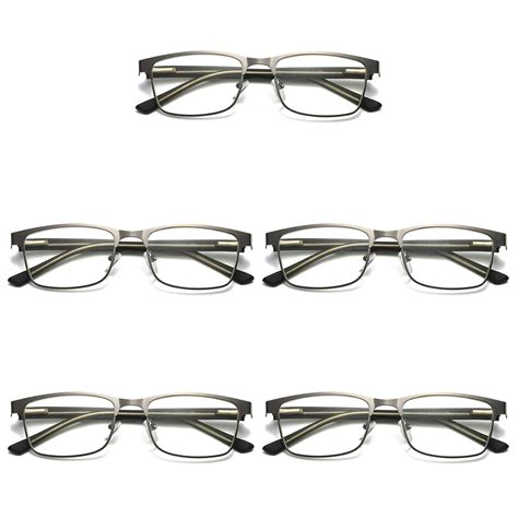5 pairs mens metal frame spring hinge blue light blocking reading glasses readers 3 50