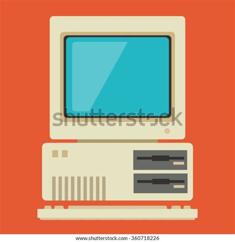 Computadora Personal Vintage Con Teclado Ilustración Vectorial