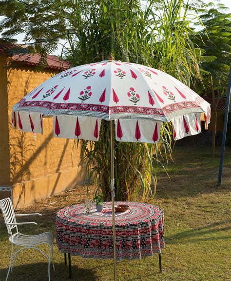 Garden Umbrella Indian Floral Patio Parasol Large Sun Etsy