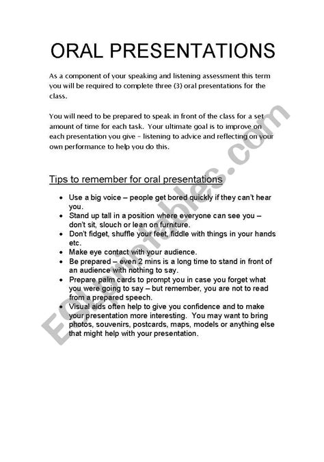 Oral Presentation Outline Esl Worksheet By Angelaalide