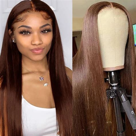 Chocolate Brown Lace Front Wig Straight Human Hair Lace Frontal Wigs