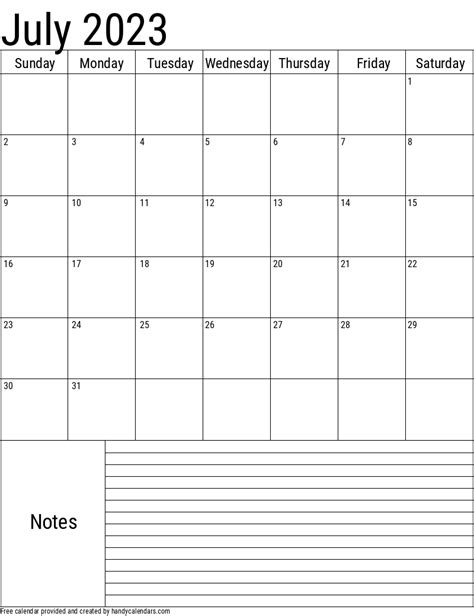 July 2023 Calendar Handy Calendars