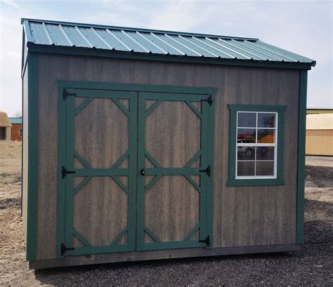 10x12 Garden Shed. Green Steel Roof with matching Green Trim. LP