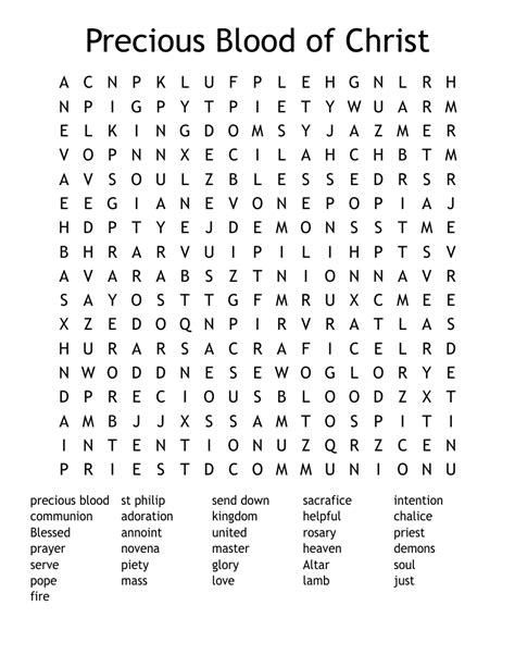 Precious Blood Of Christ Word Search Wordmint