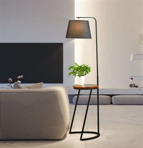 Home Mall Modern Iron Floor Lamp Tall Standing Lamp With Wood Tray For
