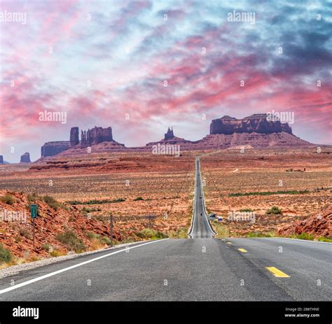 Historic Us Route 163 Running Through Famous Monument Valley On A