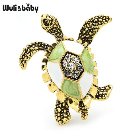 Wuli Baby Vintage Green Enamel Turtle Brooch For Women Men Christmas