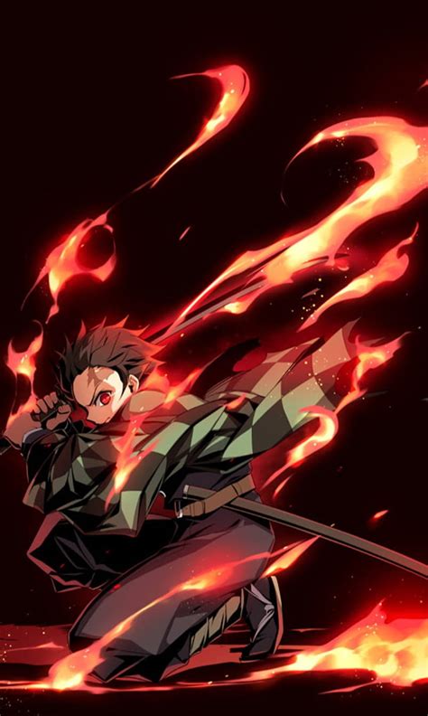 Anime Demon Slayer Kimetsu No Yaiba Boy Fire Katana Red Eyes Demon