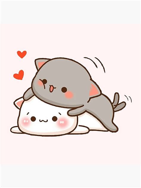 Peach And Goma Mochi Cat Cuddling Throw Pillow By Peachandgomaa