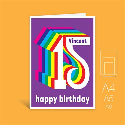 Personalised 15th Birthday Card For Boy Or Girl Name 15 Etsy