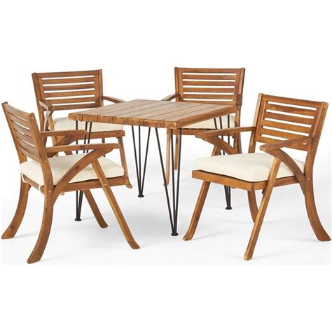 Noble House Blaine 5 Piece Wood Top Square Patio Dining Set In Teak In