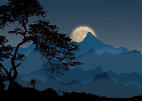 Moon Rising Over The Blue Mountains Mountain Paintings Beautiful