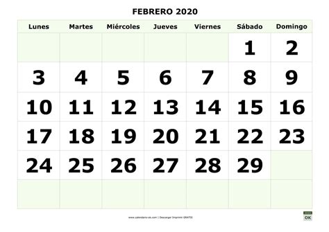 Pasto Ama De Casa Bóveda Calendario 2020 Para Imprimir Febrero