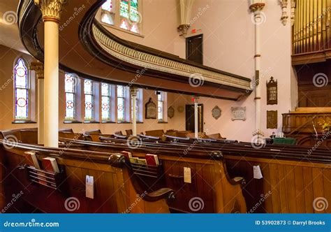Church Pews Under Curved Balcony Stock Image Image Of Christianity