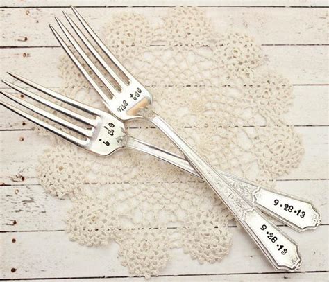 Custom Wedding Day Forks Hand Stamped Matching Name Date Mr