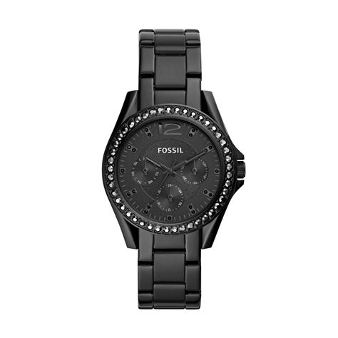 Fossil Fossil Womens Riley Multifunction Black Stainless Steel Watch